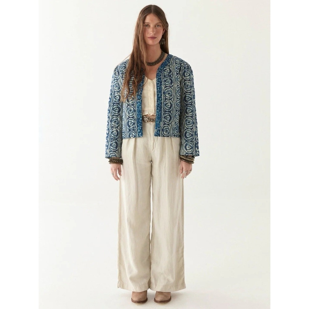 Maison Hotel Coti Jacket Oceano Mare M NWOT Quilted100% Cotton Indigo Batik Boho